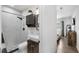 Stylish bathroom featuring a modern shower, vessel sink, and dark wood vanity at 3133 Payne St, New Port Richey, FL 34655