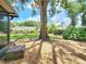 A large tree and lush greenery create a backyard oasis with space for entertaining at 3304 Alamar St, Lutz, FL 33558