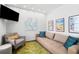 Cozy living room includes comfortable seating, a mounted TV, and vibrant decorative posters at 5153 Isla Key S Blvd # 415, St Petersburg, FL 33715