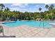 Resort-style swimming pool with a slide, waterfall feature, and ample lounging space surrounded by lush greenery at 11002 Sundrift Dr, Tampa, FL 33647