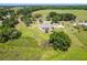 Aerial view showcasing expansive property, featuring pool, lush lawn, and mature trees at 1109 Colson Rd, Plant City, FL 33567