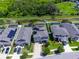 Drone view of a modern home and community featuring swimming pools, pristine lawns and lush landscapes at 11219 Paddock Manor Ave, Riverview, FL 33569