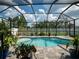 Beautiful in-ground pool surrounded by a screened enclosure, brick pavers, and lush landscaping at 11219 Paddock Manor Ave, Riverview, FL 33569