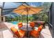 Inviting outdoor patio setting with a shaded seating area by pool at 11343 Dancing River Dr, Venice, FL 34292