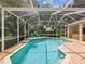 Screened-in pool area with lounge chairs and lush landscaping at 18803 Misty Shores Ln, Lutz, FL 33548