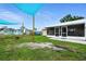Backyard featuring a shade sail, screened-in patio, and lawn for outdoor activities at 2306 41St E St, Bradenton, FL 34208