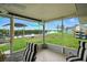 Relaxing screened patio boasting lake views, with comfortable chairs and a table for enjoying the outdoors at 2306 41St E St, Bradenton, FL 34208