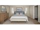 Comfortable bedroom featuring soft neutral tones, carpet, and large windows with curtains at 36933 Sagemoor Dr, Zephyrhills, FL 33541