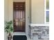 Welcoming front door with stylish stone accents, a potted plant, and a modern door bell at 8050 Praise Dr, Tampa, FL 33625