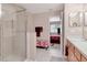 Bathroom with glass shower and vanity at 9317 Stone River Pl, Riverview, FL 33578