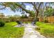 Landscaped backyard featuring a fire pit area surrounded by seating, ideal for outdoor gatherings and relaxation at 1275 Palm St, Clearwater, FL 33755