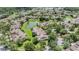 An aerial view shows pond front properties with beautiful landscaping and mature trees at 20302 Noble Oak Pl, Tampa, FL 33647