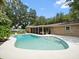 Private backyard with an inviting in-ground pool, mature trees, and an attached screened-in patio at 3325 Schefflera Rd, Tampa, FL 33618