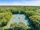 Aerial view of well-kept community tennis courts nestled in a wooded setting, offering recreational opportunities at 3325 Schefflera Rd, Tampa, FL 33618