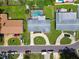 An aerial view shows this home's location on a quiet street with well-manicured lawns and mature trees at 3545 59Th N Ln, St Petersburg, FL 33710