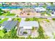 Aerial view of a home with an enclosed pool and lush greenery at 3928 E Eden Roc Cir, Tampa, FL 33634