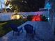 Nighttime view of landscaped backyard with patio, lawn, lighting and telescope at 4718 24Th S Ave, St Petersburg, FL 33711