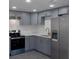 Stylish kitchen featuring gray cabinets, stainless steel appliances, and modern fixtures at 4823 Ashland Dr, Tampa, FL 33610