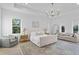 Spacious bedroom featuring a sitting area, large rug, and tray ceiling with modern chandelier at 503 W Davis Blvd, Tampa, FL 33606