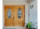 Close up of the front door and brick wall with a potted plant by the entrance at 6334 Cocoa Ln, Apollo Beach, FL 33572