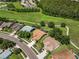 Picturesque aerial view showcasing the property's location near a golf course and a tranquil pond at 1115 Ashbourne Cir, Trinity, FL 34655