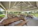 A picnic area with numerous wooden picnic tables and seating under a covered pavilion at 1115 Ashbourne Cir, Trinity, FL 34655