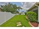 Well-maintained backyard with lush green grass, a privacy fence, and a view of the neighboring houses at 13728 Artesa Bell Dr, Riverview, FL 33579