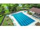 Expansive community pool featuring lounge chairs and picnic tables with tennis and basketball courts nearby in lush green space at 15636 Morning Dr, Lutz, FL 33559