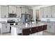 Modern kitchen featuring gray cabinetry, granite countertops, and stainless steel appliances at 33675 Elm Hill Br, Wesley Chapel, FL 33545