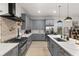 Stylish kitchen with stainless steel appliances, an island, and gray cabinets at 4913 N Nebraska Ave # 5, Tampa, FL 33603