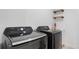 Modern laundry room with black Samsung washer and dryer and a utility sink at 4913 N Nebraska Ave # 5, Tampa, FL 33603