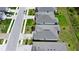 Aerial view of several homes with brick paver driveways on a lush, green street at 5336 Patano Loop, Palmetto, FL 34221