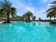 Resort-style pool with clear blue water, surrounded by lush landscaping and palm trees, perfect for relaxation at 5336 Patano Loop, Palmetto, FL 34221