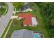 Overhead shot showcasing the backyard of the home with beautiful green landscaping at 8671 Cypress Lakes Blvd, New Port Richey, FL 34653