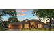 Charming single Gathering home with manicured lawn, arched entry, and warm exterior lighting at 9206 Brindlewood Dr, Odessa, FL 33556