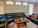 Cozy living room area boasts leather seating and unique architectural details for added charm at 1006 Tropical E Dr, Bradenton, FL 34208