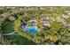 Aerial shot of community pool, amenity center, and manicured landscaping at 15405 Woodstar Landing Ct, Lithia, FL 33547