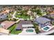 Gorgeous neighborhood aerial view of well-manicured lawns, lush trees, and glistening backyard pool at 2002 Carolina Ne Cir, St Petersburg, FL 33703