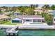 Scenic waterfront home with a dock, poolside patio, lush lawn, and picturesque bay view at 2002 Carolina Ne Cir, St Petersburg, FL 33703