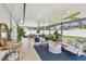 Large screened patio with multiple seating areas, dining space and great views of the backyard at 2452 Bayshore Blvd, Dunedin, FL 34698