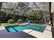 Sparkling screened-in pool area with a shaded area and a serene backyard view at 3353 Wedgewood Way, Tarpon Springs, FL 34688
