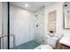 Bright bathroom featuring a glass shower, modern vanity, and new fixtures at 35 Deerpath Dr, Oldsmar, FL 34677