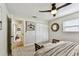 Bedroom with closet space, ceiling fan, and view to tent at 5726 20Th N Ave, St Petersburg, FL 33710