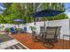 Spacious backyard featuring dining and lounge seating, complemented by a privacy fence and lush greenery at 5744 Thrush Dr, New Port Richey, FL 34652