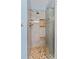 Tiled walk-in shower featuring built-in shelving and a modern glass door at 6289 107Th N Ave, Pinellas Park, FL 33782
