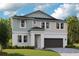Charming two-story home featuring a manicured lawn and a gray and white exterior paint scheme at 10036 Surrey Rose Dr, San Antonio, FL 33576