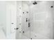Modern shower with frameless glass and rainfall shower head at 14080 Sydney Rd, Dover, FL 33527
