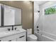 Modern bathroom with sleek fixtures, a glass shower, and a stylish accent wall at 1500 49Th N St, St Petersburg, FL 33710