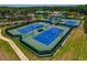 Aerial view of well-kept tennis courts available for residents to enjoy a match in the sun at 19206 Ivy Oak Way, Tampa, FL 33647