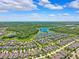 Scenic aerial shot of a Primary-planned community with picturesque lakes surrounded by lush greenery at 3833 Villamore Ln, Odessa, FL 33556